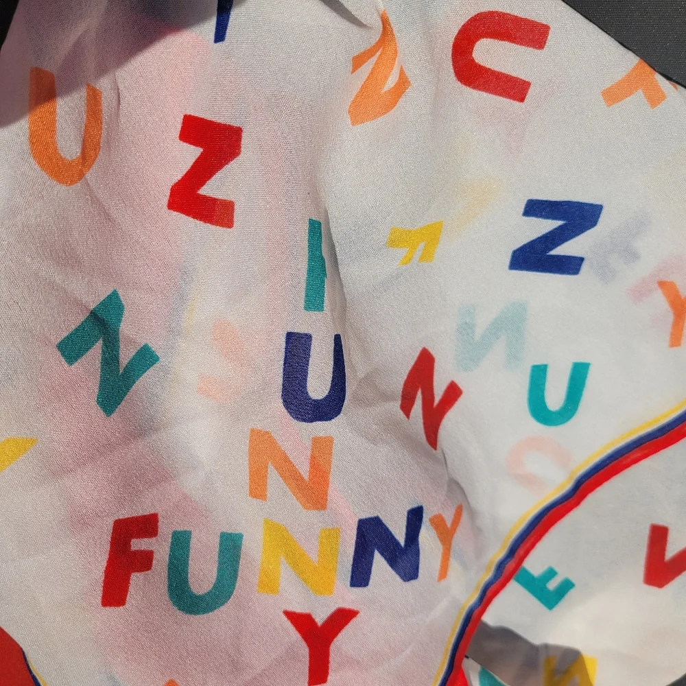 FUNNY! Italian Colorful Letterprint Scarf Vintage 1970s? ~ Cute ~ Teacher Comedy